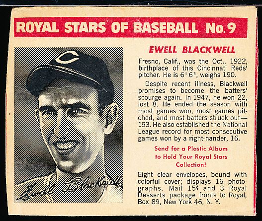 1950-52 Royal Deserts- #9 Ewell Blackwell, Reds