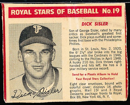 1950-52 Royal Deserts- #19 Dick Sisler, Phillies