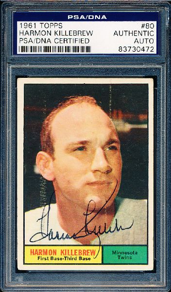 1961 Topps Bsbl. #80 Harmon Killebrew, Twins- Autographed- PSA/DNA Certified/ Slabbed