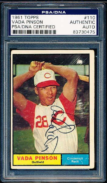 1961 Topps Bsbl. #110 Vada Pinson, Reds- Autographed- PSA/DNA Certified/ Slabbed