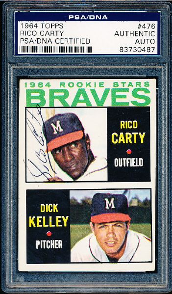1964 Topps Bsbl. #476 Rico Carty RC, Braves- Autographed- PSA/DNA Certified/ Slabbed