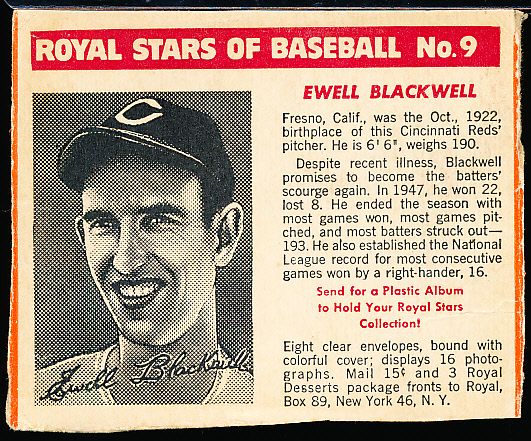 1950-52 Royal Desserts- #9 Ewell Blackwell, Reds