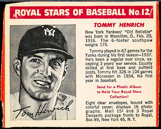 1950-52 Royal Desserts- #12 Tommy Henrich, Yankees