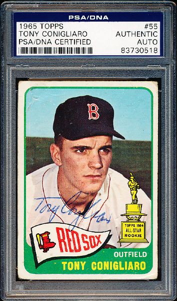 1965 Topps Bsbl. #55 Tony Conigliaro, Red Sox- Autographed- PSA/DNA Certified/ Slabbed