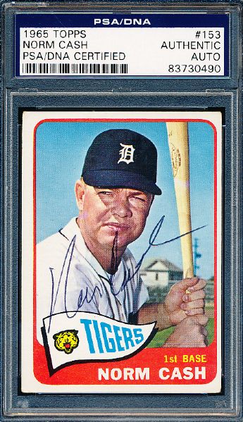1965 Topps Bsbl. #153 Norm Cash, Tigers- Autographed- PSA/DNA Certified/ Slabbed