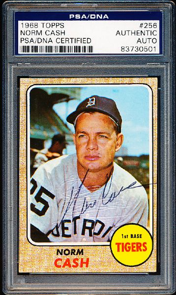 1968 Topps Bsbl. #256 Norm Cash, Tigers- Autographed- PSA/DNA Certified/ Slabbed