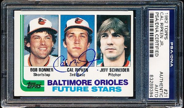 1982 Topps Baseball- #21 Cal Ripken Jr Autographed Rookie Card- PSA DNA CERTIFIED AUTHENTIC AUTO