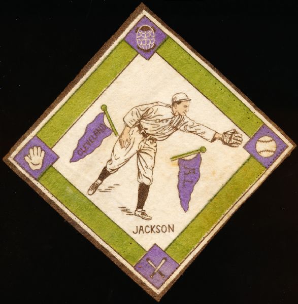 1914 B18 Baseball Blanket- Joe Jackson, Cleveland A.L.- Purple Pennants Version