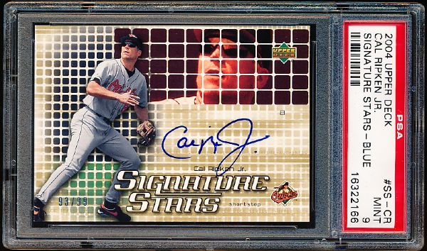 2004 Upper Deck Baseball- “Signature Stars- Blue”- #SS-CR Cal Ripken Jr.- PSA Mint 9 - #93/99