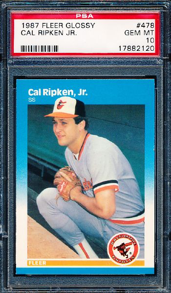 1987 Fleer Glossy Baseball- #478 Cal Ripken Jr.- PSA Gem Mint 10 