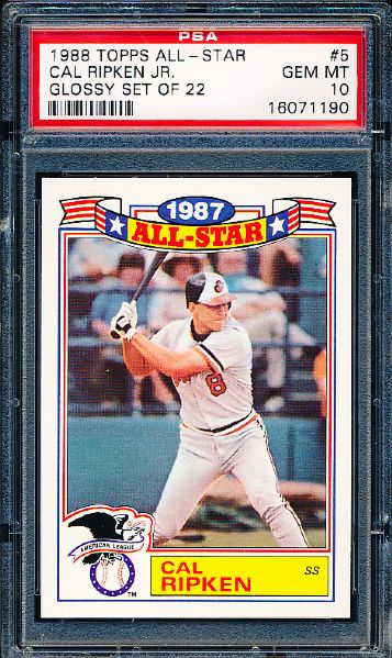 1988 Topps “All Star Glossy Set of 22” Baseball- #5 Cal Ripken Jr.- PSA Gem Mint 10 