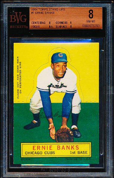 1964 Topps Baseball Stand-Up - Ernie Banks, Cubs- BVG Nm-Mt 8