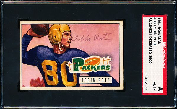1951 Bowman Football- #88 Tobin Rote, Packers- Autographed Card- SGC Certified Authentic