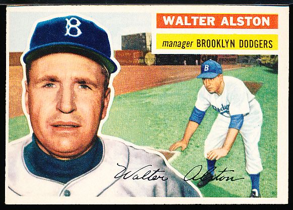 1956 Topps Baseball- #8 Walter Alston, Dodgers- white back.