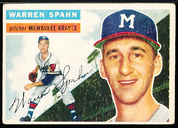 1956 Topps Baseball- #10 Warren Spahn, Braves- white back.