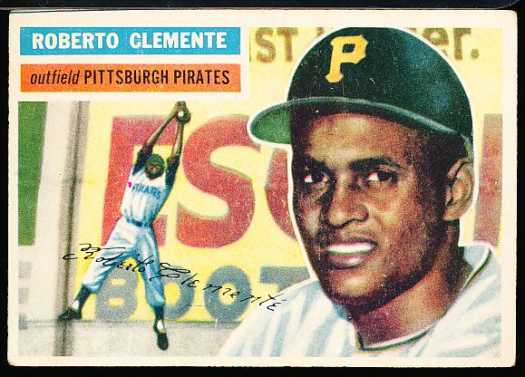1956 Topps Baseball- #33 Roberto Clemente, Pirates- White back.