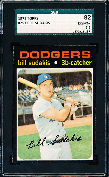 1971 Topps Baseball- #253 Bill Sudakis, Dodgers- SGC 82 (Ex-Mt+ 6.5)