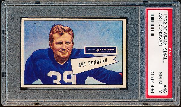 1952 Bowman Football Small- #46 Art Donovan, Texans- PSA Nm-Mt 8 