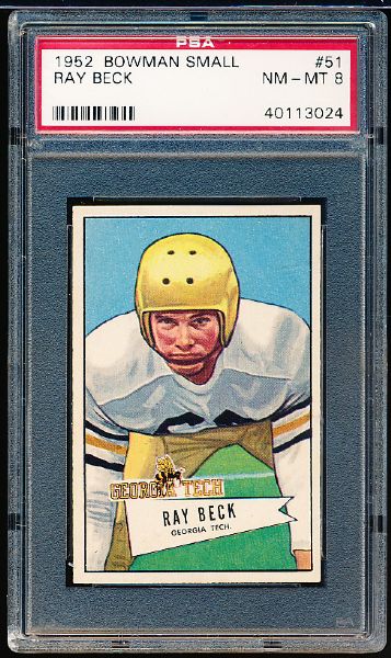 1952 Bowman Football Small- #51 Ray Beck, Giants – PSA Nm-Mt 8