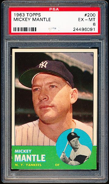 1963 Topps Baseball- #200 Mickey Mantle, Yankees- PSA Ex-Mt 6 
