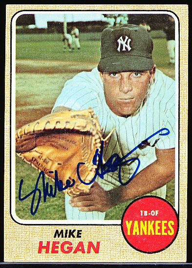 1968 Topps Bsbl. #402 Mike Hegan, Yankees- Autographed