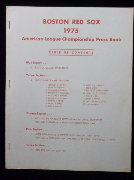 1975 Boston Red Sox MLB ALCS Press Book