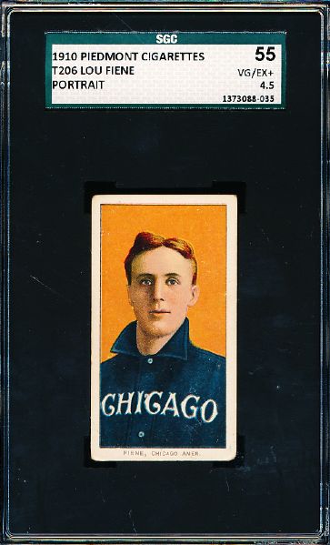 1909-11 T206 Bb- Lou Fiene, Chicago Amer.- Portrait Pose- SGC 55 (Vg/Ex+ 4.5)
