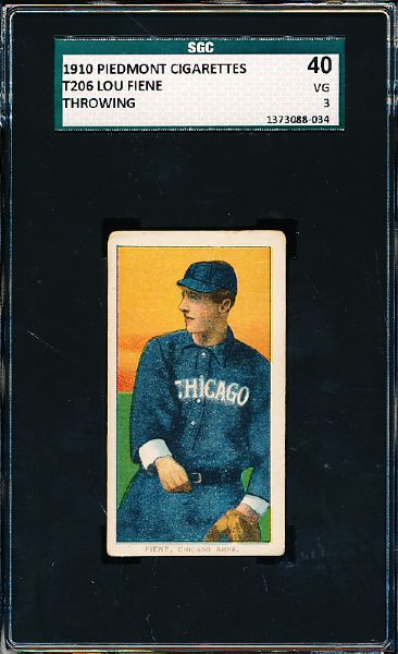 1909-11 T206 Bb- Lou Fiene, Chicago Amer.- Throwing Pose- SGC 40 (Vg 3)