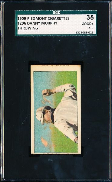 1909-11 T206 Bb- Danny Murphy, Phila. Amer- Throwing Pose- SGC 35 (Good + 2.5)