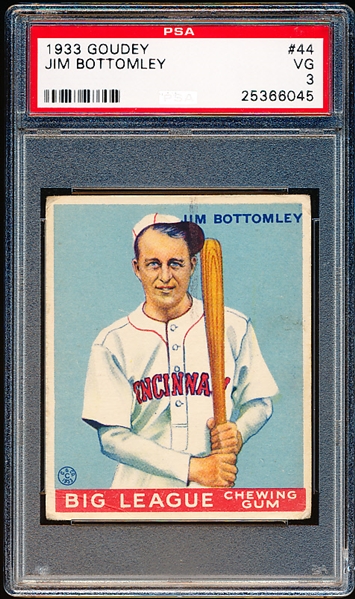 1933 Goudey Baseball- #44 Jim Bottomley, Reds- PSA VG 3 