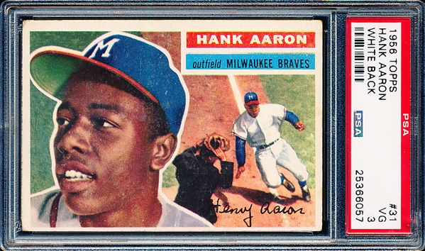 1956 Topps Baseball- #31 Hank Aaron, Braves- PSA Vg 3 