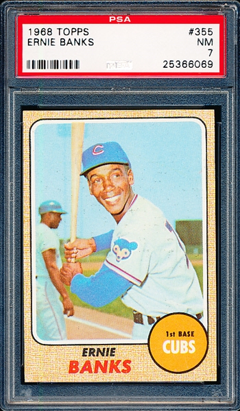 1968 Topps Baseball- #355 Ernie Banks, Cubs- PSA Nm 7 