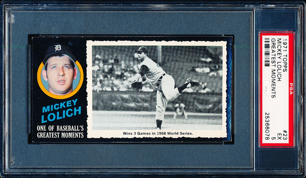 1971 Topps Baseball Greatest Moments- #23 Mickey Lolich, Tigers- PSA Ex 5 