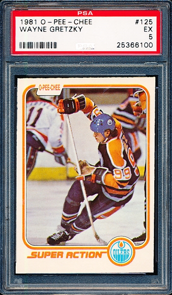 1981 O-Pee-Chee Hockey- #125 Wayne Gretzky Super Action- PSA Ex 5 