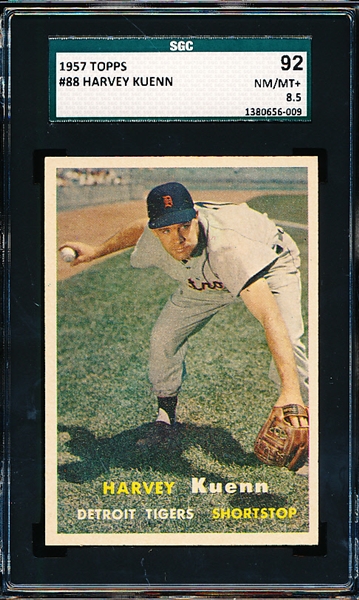 1957 Topps Baseball- #88 Harvey Kuenn, Tigers- SGC 92 (Nm/Mt+ 8.5)