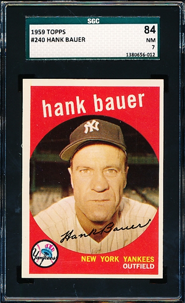 1959 Topps Baseball- #240 Hank Bauer, Yankees- SGC 84 (NM 7)