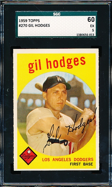 1959 Topps Baseball- #270 Gil Hodges, Dodgers- SGC 60 (Ex 5)
