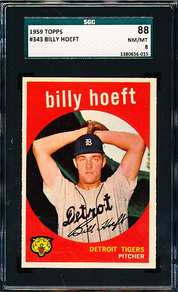 1959 Topps Baseball- #343 Billy Hoeft, Tigers- SGC 88 (Nm/Mt 8)