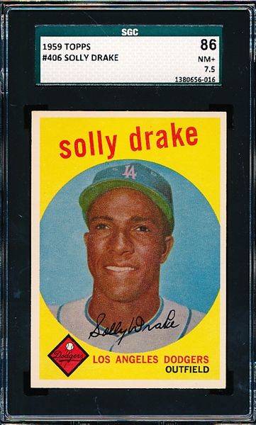 1959 Topps Baseball- #406 Solly Drake, Dodgers- SGC 86 (NM+ 7.5)