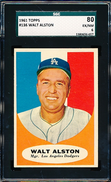 1961 Topps Baseball- #136 Walter Alston, Dodgers- SGC 80 (Ex/Nm 6)