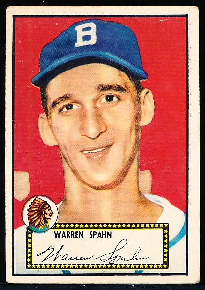 1952 Topps Bb- #33 Warren Spahn, Braves- Red Back