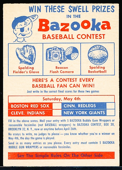 1957 Topps Bb- Contest Card #1- May 24th