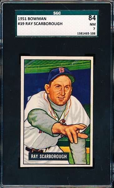 1951 Bowman Baseball- #39 Ray Scarborough, Boston Red Sox- SGC 84 (NM 7)