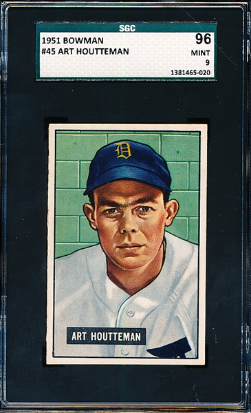 1951 Bowman Bb- #45 Art Houtteman, Detroit Tigers- SGC 96 (Mint 9)