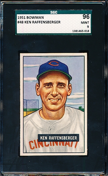 1951 Bowman Bb- #48 Ken Raffensberger, Reds- SGC 96 (Mint 9)