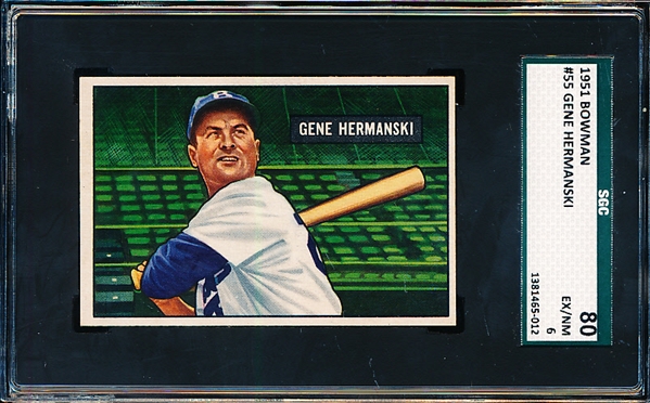 1951 Bowman Bb- #55 Gene Hermanski, Dodgers- SGC 80 (Ex-NM 6)