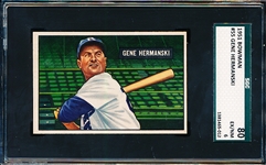 1951 Bowman Bb- #55 Gene Hermanski, Dodgers- SGC 80 (Ex-NM 6)