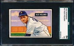 1951 Bowman Bb- #57 Alex Kellner, Phila A’s- SGC 84 (NM 7)