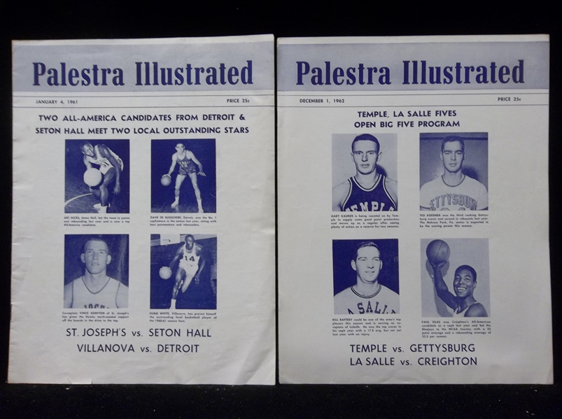 2 Diff. Palestra College Bskbl. Doubleheader Programs- DeBusschere and Bill Raftery/ Paul Silas Covers