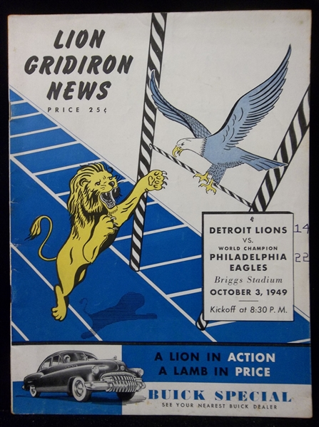 October 3, 1949 Philadelphia Eagles @ Detroit Lions NFL Program